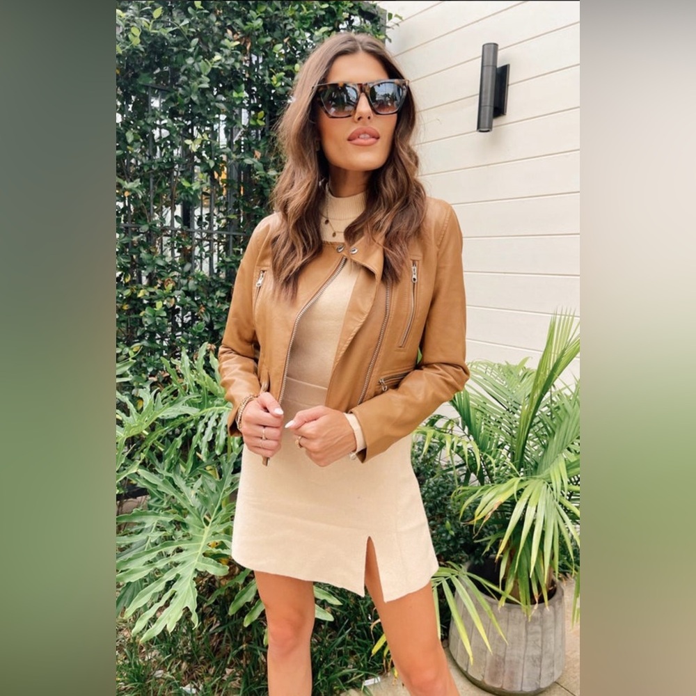 Women's Tan Faux Leather Jacket